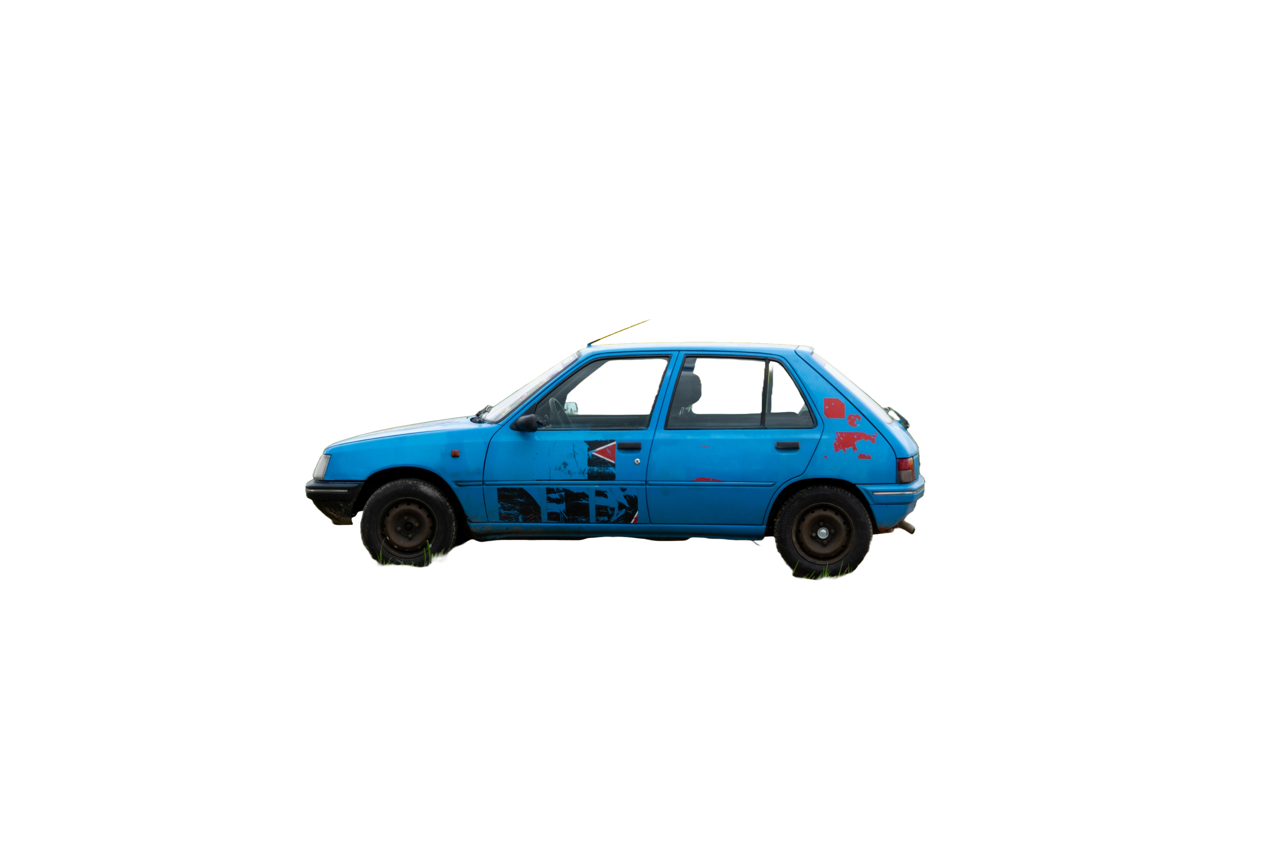 image de la 205 qui nous accompagnera pour le raid, c'est une 205 bleue avec des traces de couleurs causés par le délogotage